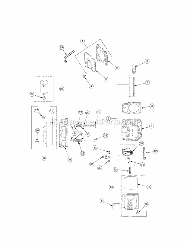 Head Valve Breather Diagram and Parts List for SLT1554 13AK11CK709, 13AK11CK710, 13AK11CK712 Cub Cadet Lawn Tractor